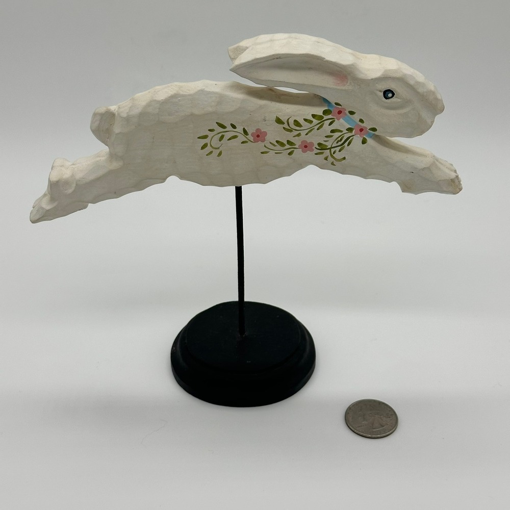 Folk Art Jumping Rabbit Figurine Floral Hand Painted Easter Spring Decor Stand - Picture 4 of 4